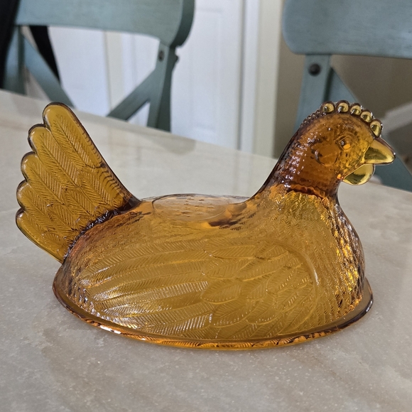 * LID ONLY* Vintage Amber Glass Hen - Picture 12 of 13